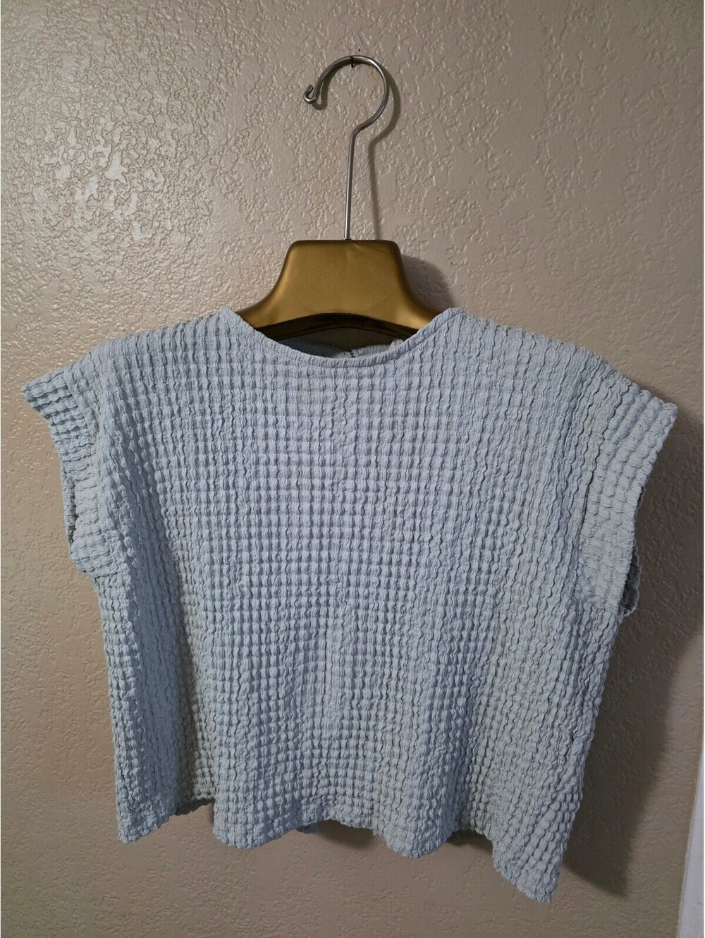 Zara Light Blue Textured Short Sleeve Top with Back Tie Detail Size 11/12